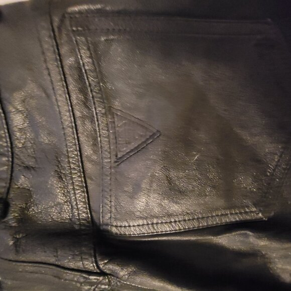 GUESS REAL LEATHER JEANS Y2K Zip Ankle Triangle Pants Black MOTO - Picture 9 of 15